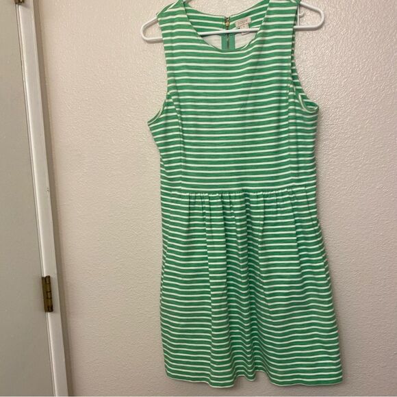 J. Crew Daybreak kelly Green Stripe Fit Flare Dress sleeveless preppy cotton M - Picture 3 of 11